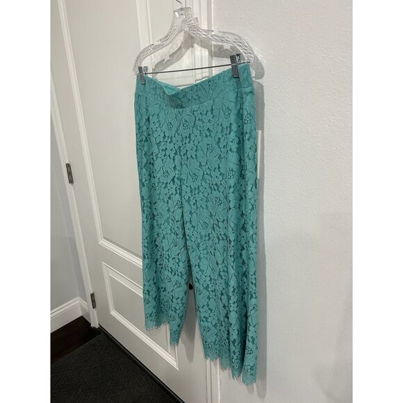 Isaac Mizrahi Live! Floral Lace Knit Culotte Pants Turquoise Sz Large Boho - Picture 3 of 13